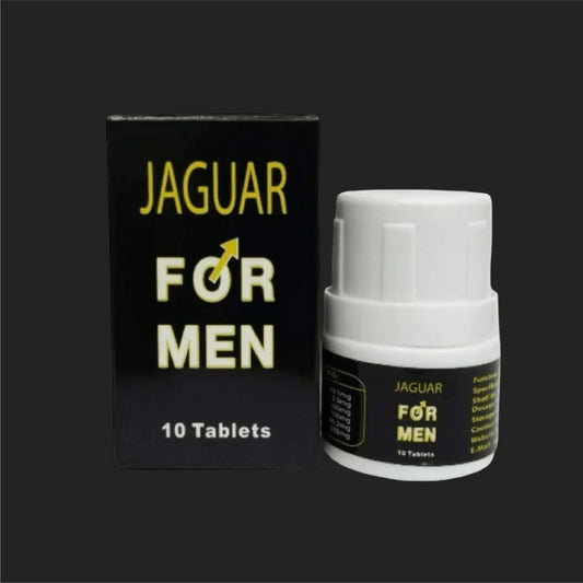 Jaguar for Men Sex Tablet packaging on a black background